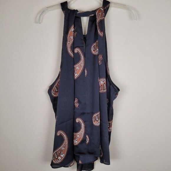 Ryegrass Black Sleeveless Blouse Paisley Print Back Scarf Tie Neck Size 2X NWT - Picture 9 of 11